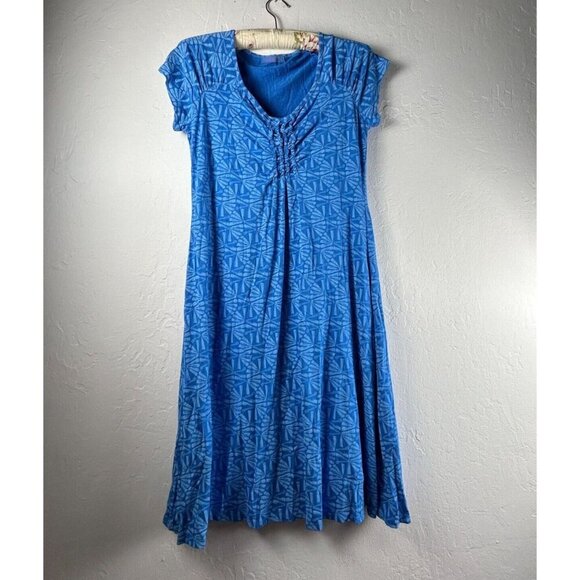 fresh produce Dresses & Skirts - Fresh Produce Emma Dress Short Sleeve Ruched Blue Printed Size Small A-Line